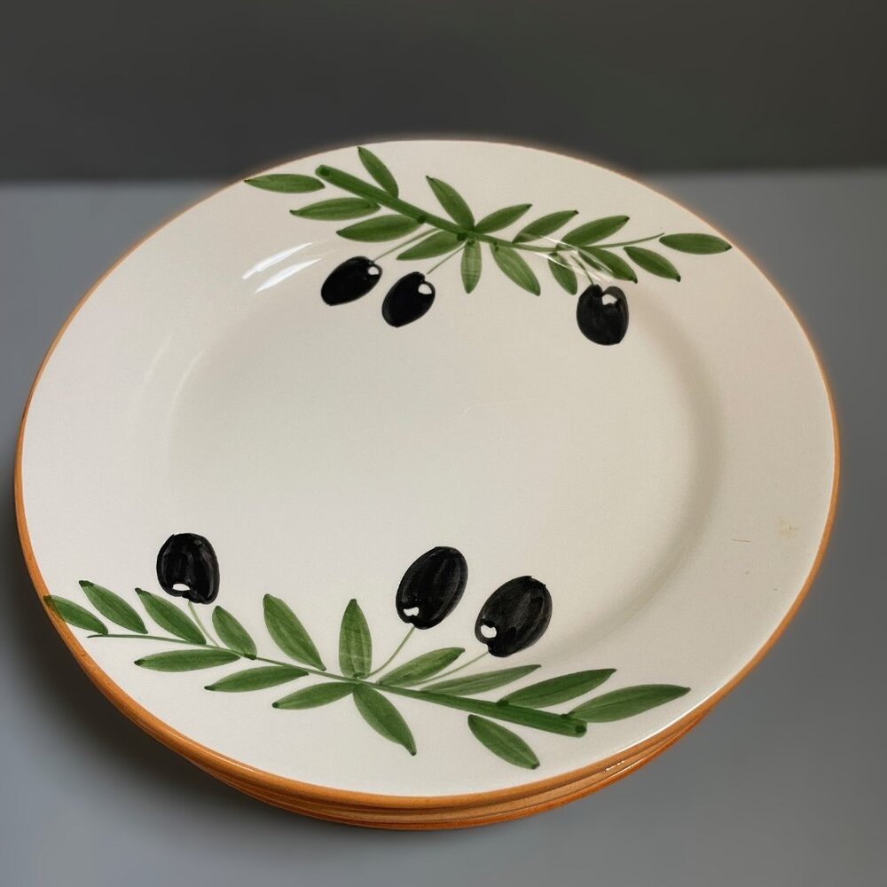 Ceramic Hand Painted Salad or Desset Plates with Olive Pattern